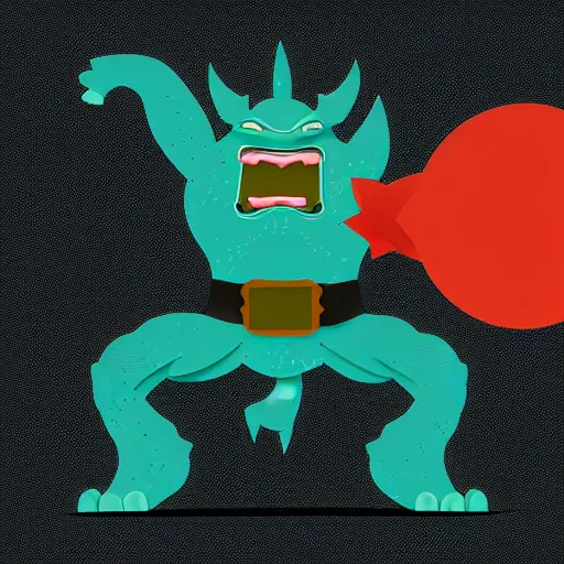 Image similar to kaiju fighting a one eyed ogre modern flat design style illustration with line elements