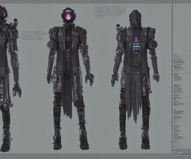 Image similar to Cyberpunk god, artstation character reference sheet