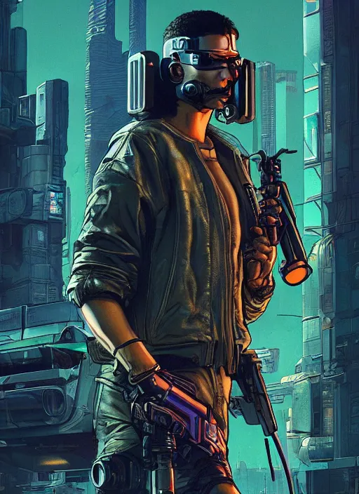 Image similar to cyberpunk mercenary. portrait by stonehouse and mœbius and will eisner and gil elvgren and pixar. realistic proportions. cyberpunk 2 0 7 7, apex, blade runner 2 0 4 9 concept art. cel shading. attractive face. thick lines.