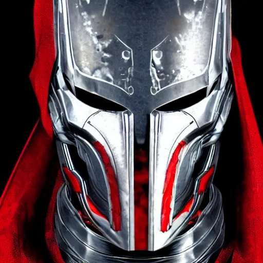 Prompt: face of an armored villian, ultron, sauron, evil dark, mask