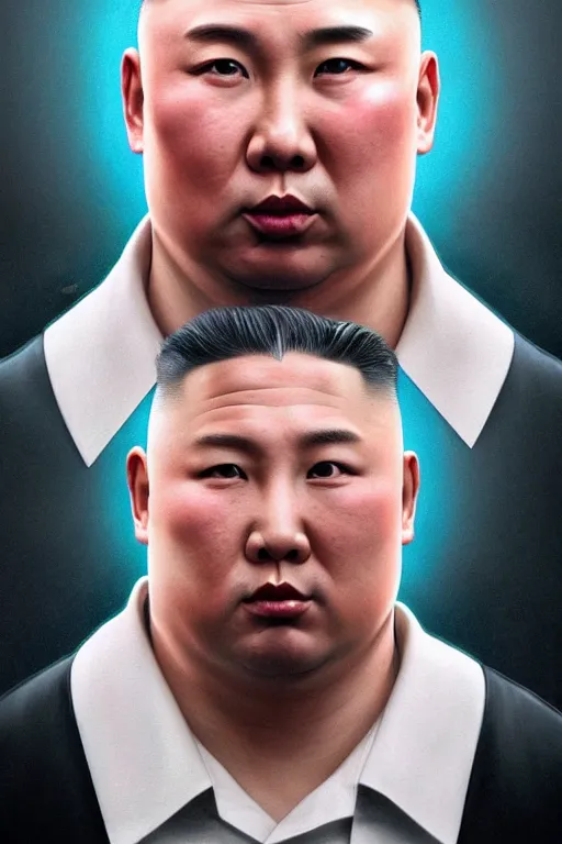 Image similar to putin with kim jong un hairstyle, realistic portrait, symmetrical, highly detailed, digital painting, artstation, concept art, smooth, sharp focus, illustration, cinematic lighting, art by artgerm and greg rutkowski and alphonse mucha