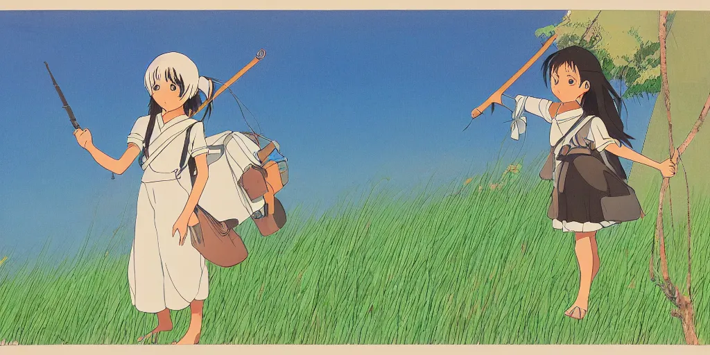 Image similar to sri lankan school girl, drawn by hayao miyazaki, rule of thirds