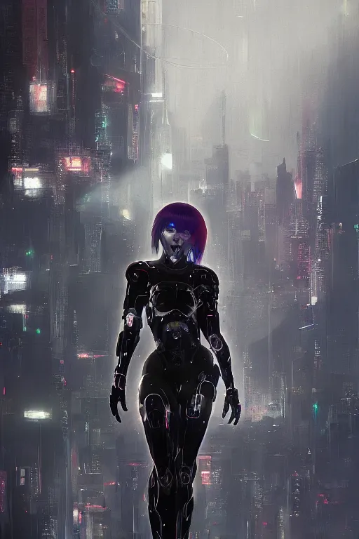 Prompt: a cyborg from Ghost in the Shell, intricate, elegant, volumetric lighting, scenery, digital painting, highly detailed, artstation, sharp focus, illustration, concept art,ruan jia, steve mccurry