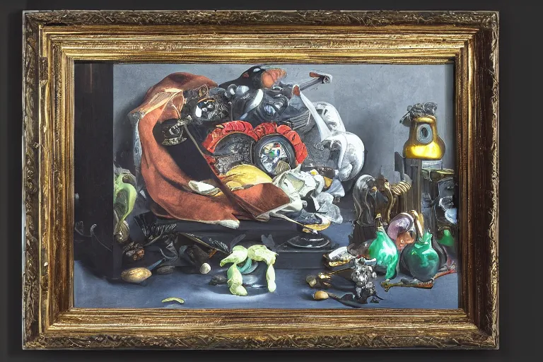 Prompt: a vanitas painting depicting an NVIDIA RTX A100 GPU, graphics card