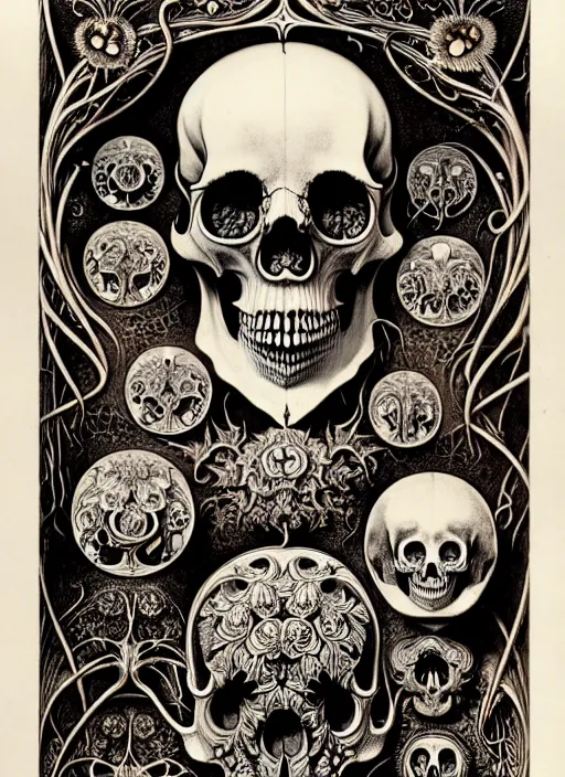 Image similar to art forms of nature by ernst haeckel, memento mori by arthur rackham, ornate antique porcelain beautiful skull mask, ultrasharp, photorealistic, hyperdetailed, octane render, polished, art nouveau, neo - gothic, gothic, intricate ornamental organic filigree, art nouveau botanicals, art forms of nature by ernst haeckel, horizontal symmetry, symbolist, visionary