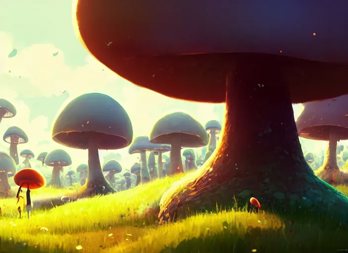 Image similar to giant mushroom forest, detailed, cory loftis, james gilleard, atey ghailan, makoto shinkai, goro fujita, studio ghibli, rim light, exquisite lighting, clear focus, very coherent, plain background, soft painting