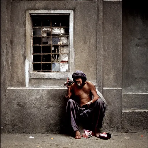 Image similar to homeless millionaire, in expensive clothes and with a cigar, by Steve McCurry, clean, detailed, award winning