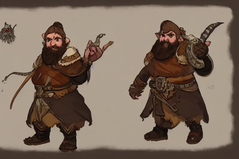Prompt: DnD character art of a gruff dwarf adventurer mentor at a camp