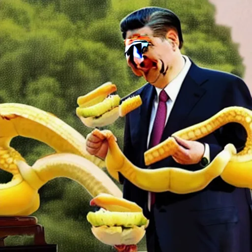 Image similar to Chinese president is fighting to the dragon with bananas!!!