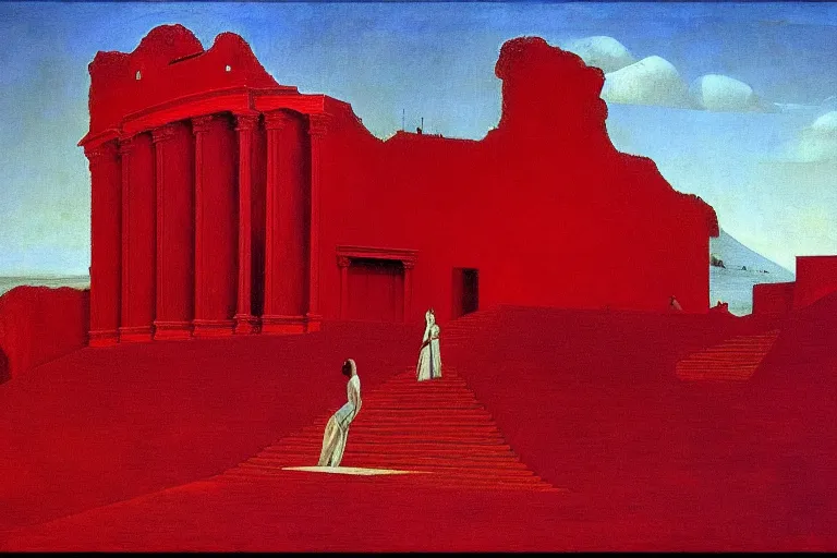 Image similar to only with red, a red great emperor, taormina amphitheatre, expressive crowd hails him, in the style of beksinski, parts by edward hopper, parts by rodcenko, parts by yue minjun, intricate and epic composition, red by caravaggio, insanely quality, highly detailed, masterpiece, red light, artstation, 4 k