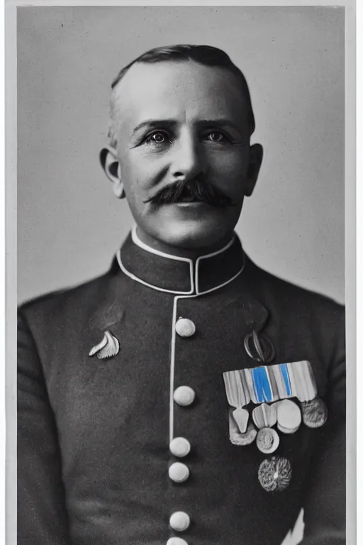 Image similar to official Portrait of a smiling WWI admiral, male, cheerful, happy, detailed face, 20th century, highly detailed, cinematic lighting, photograph, black and white