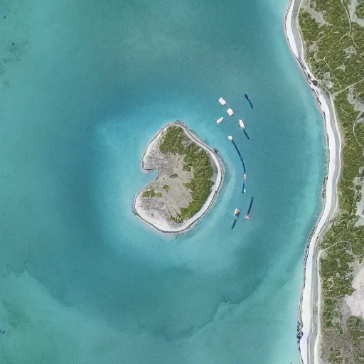 Image similar to detailed topdown map from google maps, of an island