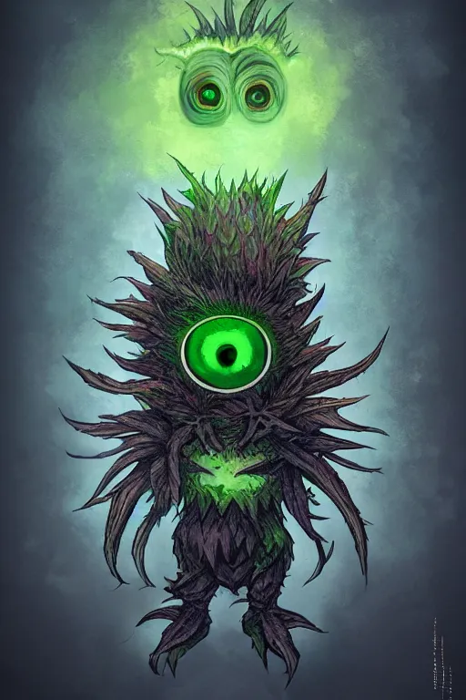 Image similar to a humanoid figure thistle monster with large glowing eyes, highly detailed, digital art, sharp focus, trending on art station, artichoke, anime art style