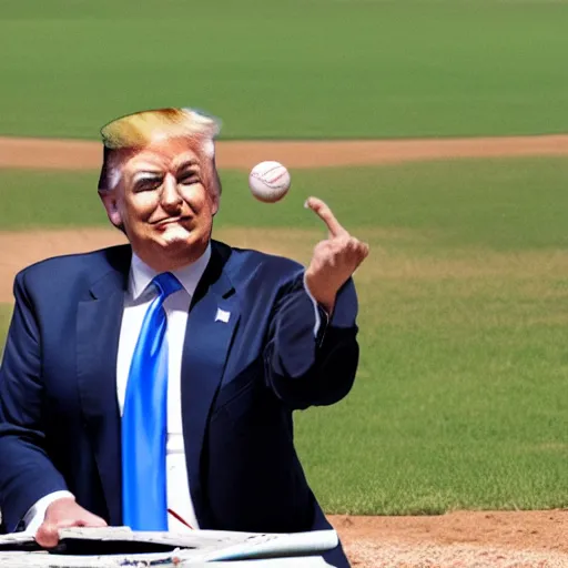 Image similar to donald trump playing baseball, photorealistic, ultra detailed, high resolution, 8 k