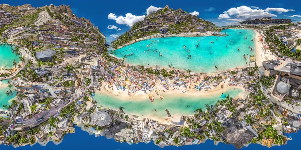 Prompt: 3 6 0 panorama hdr environment map of being on a beach party photograph very high detail focus octane render