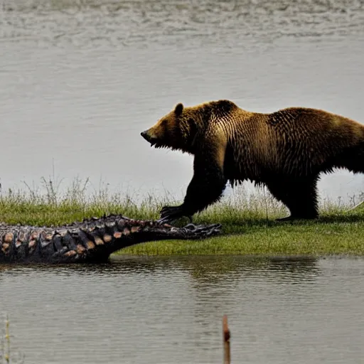 Image similar to half crocodile, half grizzly bear