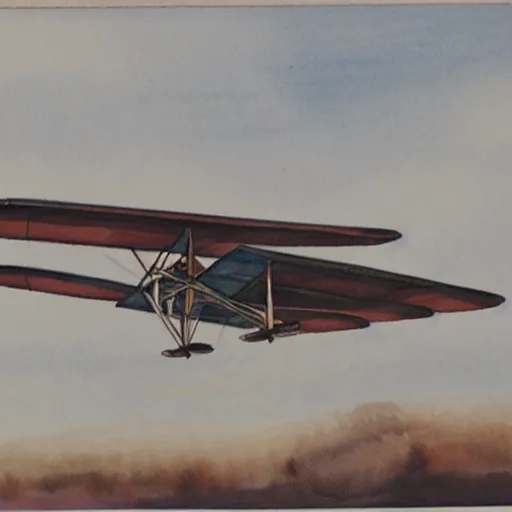 Prompt: Watercolour of wright brother airplane flying in space