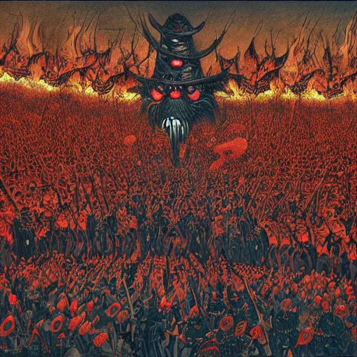 Image similar to a painting of the night parade of a hundred demons by johfra bosschart