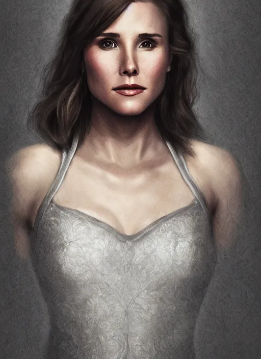 Prompt: a combination of kristen bell and cobie smulders, portrait, intricate, highly detailed, elegant, 8 k, digital art, trending on artstation, smooth, sharp focus