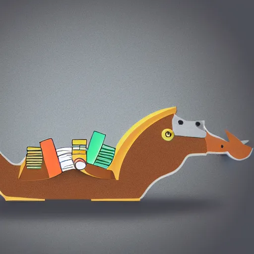 Prompt: stegosaurus with books instead of scales, logo, clean design, minimalist, svg