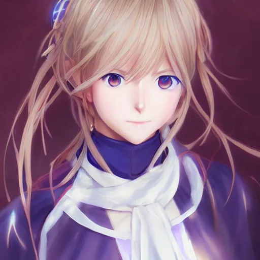 Image similar to anime portrait of Violet Evergarden as an anime girl by Stanley Artgerm Lau, WLOP, Rossdraws, James Jean, Andrei Riabovitchev, Marc Simonetti, and Sakimichan, trending on artstation