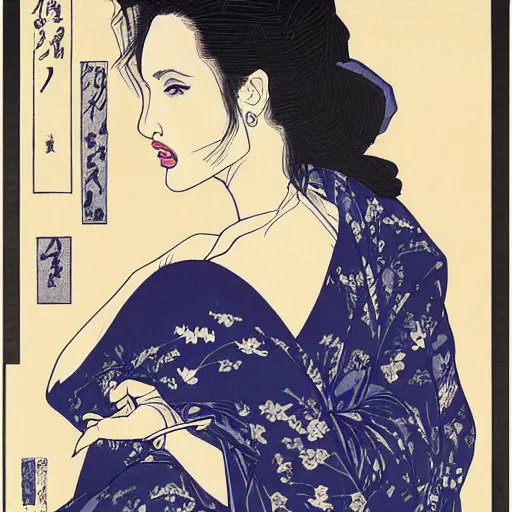 Prompt: angelina jolie by hokusai