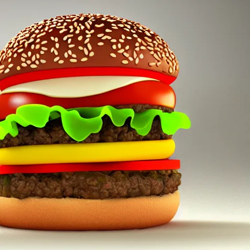 Image similar to blender render of cheeseburger with 3 0 patties