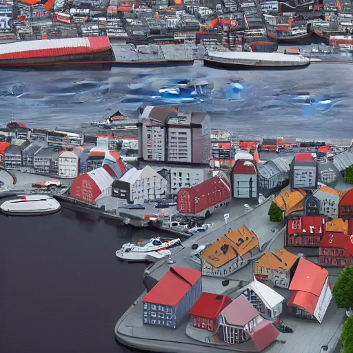 Image similar to low - poly render of the city bodø in norway