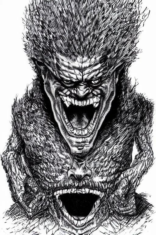 Image similar to joe biden monster drawn in kentaro miura art style