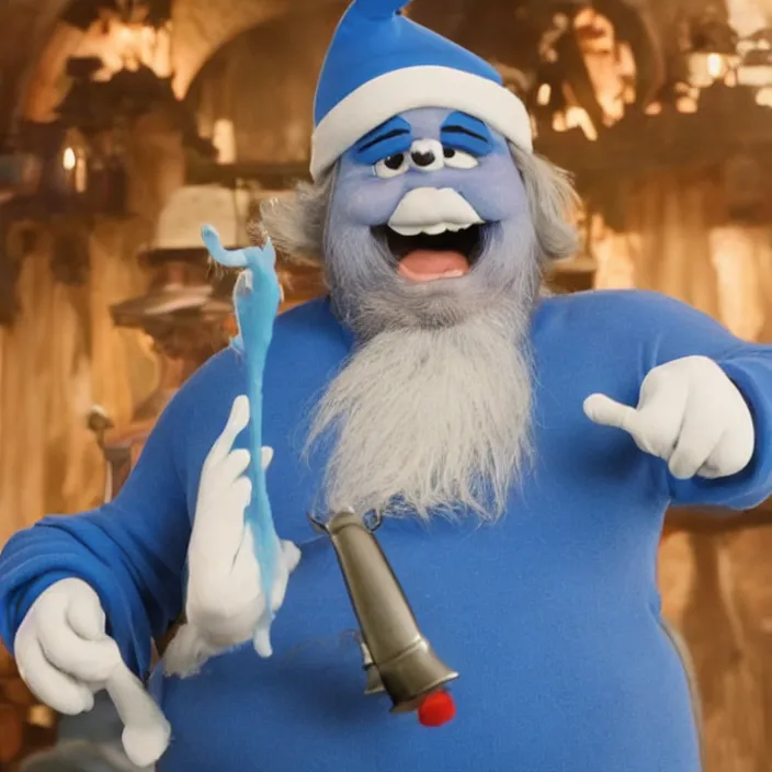 Prompt: jack black as papa smurf live action movie, 8 k,