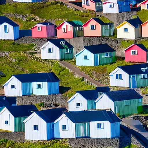 Image similar to row of houses all connected by water in aquaducts , there are boats traveling between the houses as boats are the main means of transportation is a boat on a bright sunny day in iceland