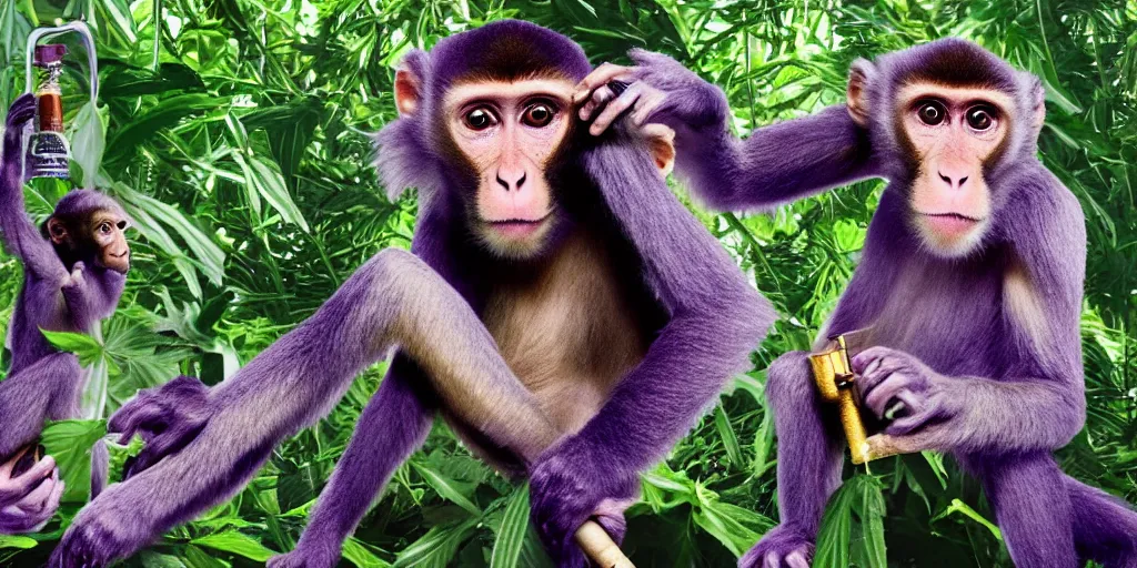 Prompt: hazy monkey boy smoked out purp skurp kush smoking snoop dogg little monkey animal