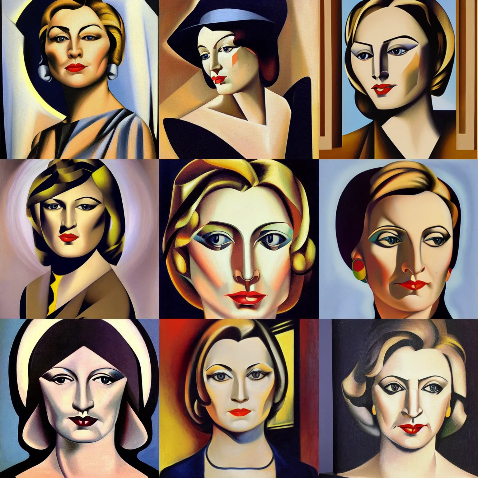 Prompt: very detailed art deco portrait of hillary clinton's face. painted by tamara de lempicka, 1 9 2 7.