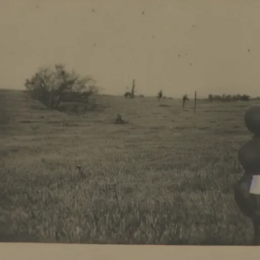 Prompt: old photo of a creepy landscape, creepy figure in the distance