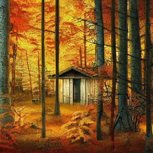 Prompt: cabin in an autumn forest, artstation