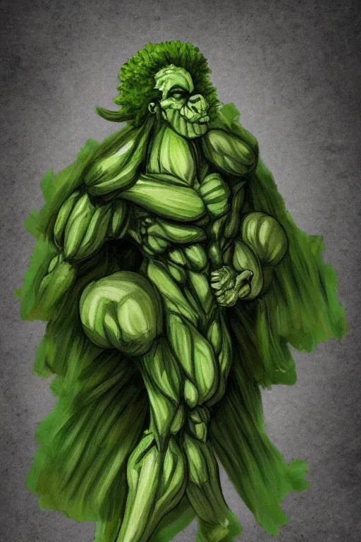 Image similar to ripped broccoli man, full body, human figure, highly detailed, digital art, sharp focus, trending on art station, anime art style