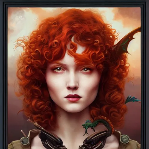 Image similar to Lofi BioPunk portrait curly redhead woman with a dragon Pixar style by Tristan Eaton Stanley Artgerm and Tom Bagshaw