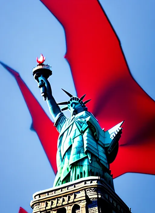 Image similar to red dragon under statue of liberty