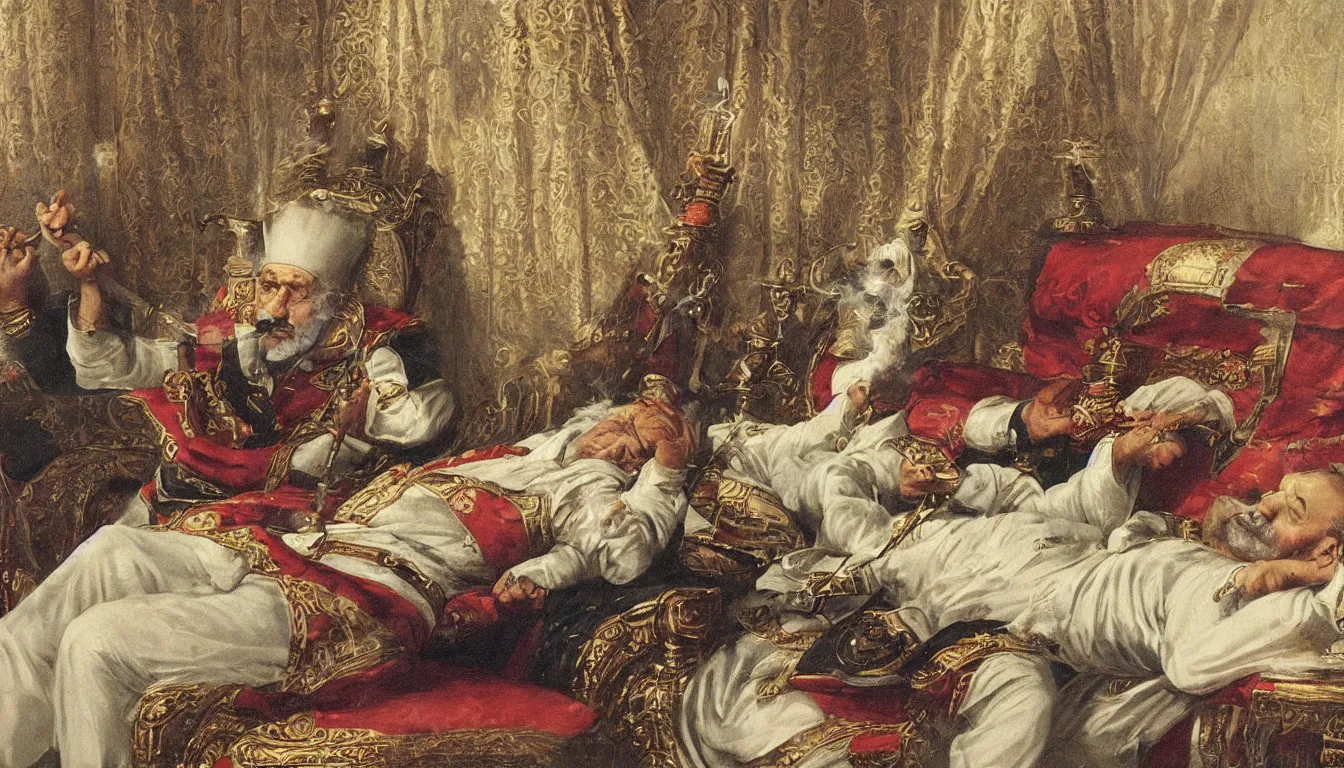 Image similar to turkish emperor smoking a hookah while laying down