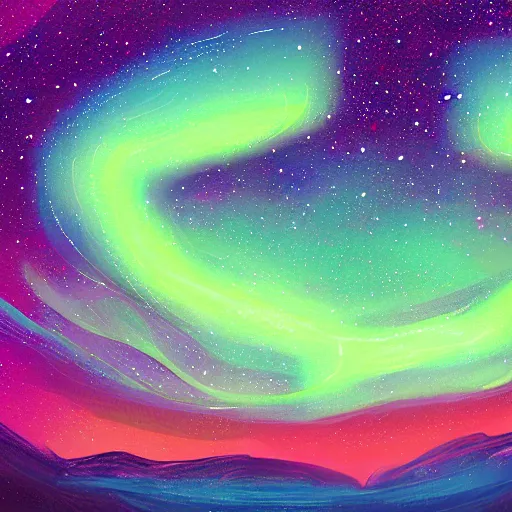 Image similar to night sky full of stars, aurora borealis, digital painting