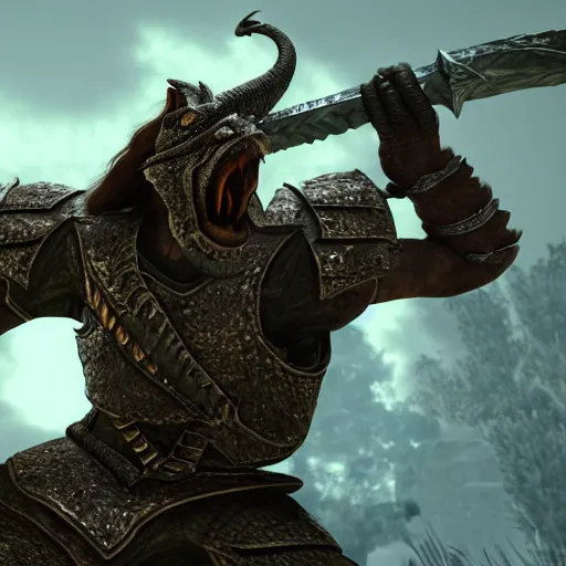 Image similar to the Dragonborn wielding a sword