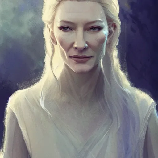 Prompt: A beautiful picture of Cate Blanchett as galadriel by greg rutkowski and Kalin Popov, trending on artstation