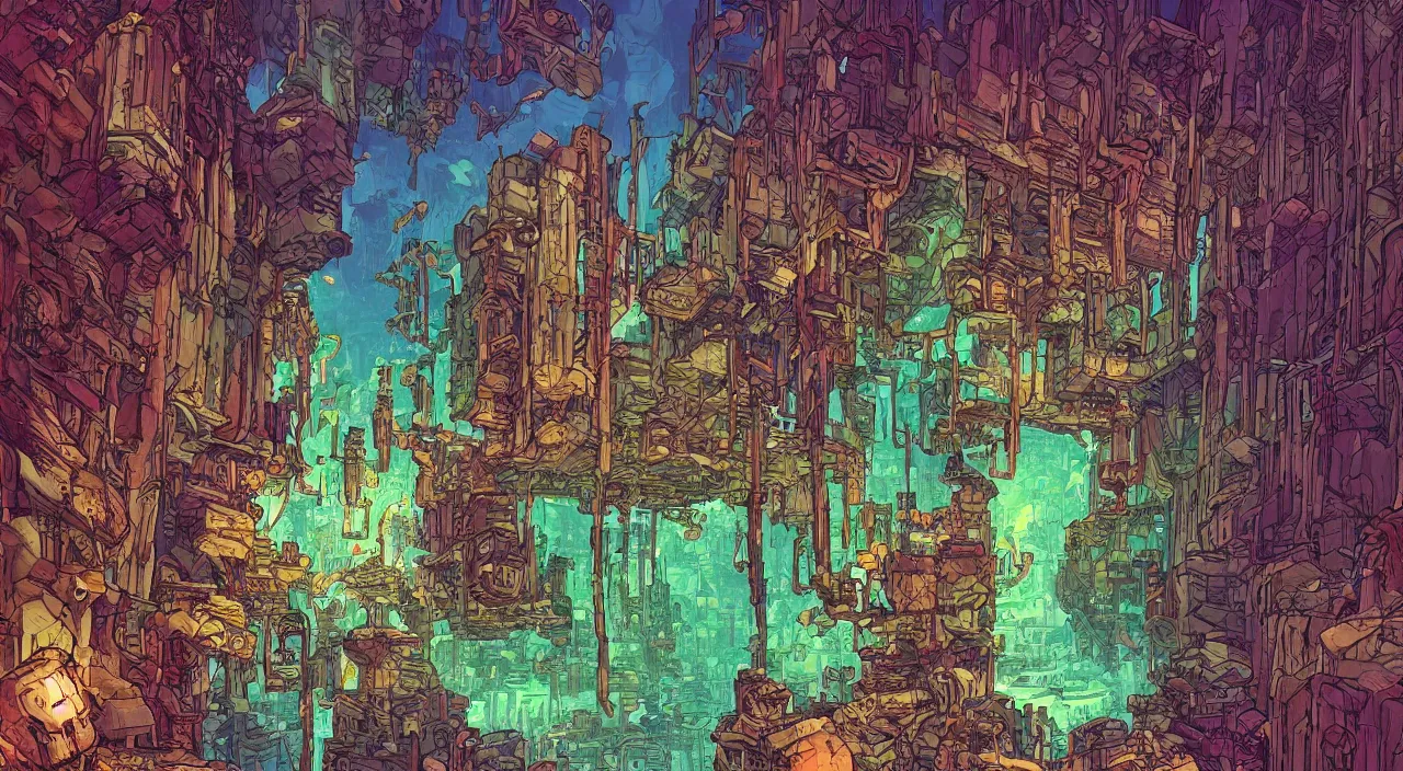 Image similar to open door wood wall fortress greeble block amazon jungle on portal unknow world ambiant fornite colorful deepdream that looks like it is from borderlands and by feng zhu and loish and laurie greasley, victo ngai, andreas rocha, john harris