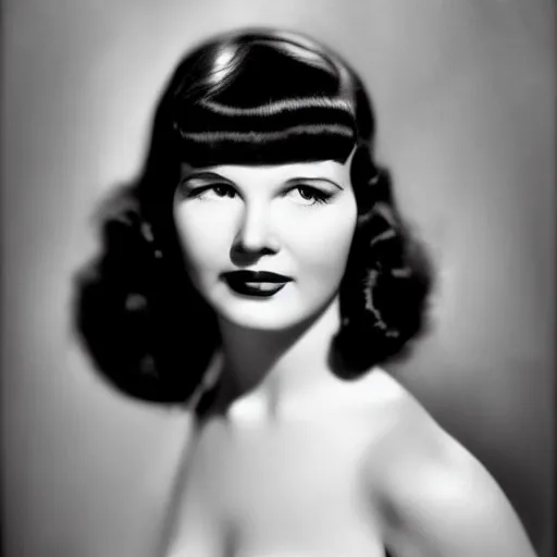 Image similar to old monochrom photography, hollywood golden age, face portrait of betty page by george edward hurrell, 4 k,