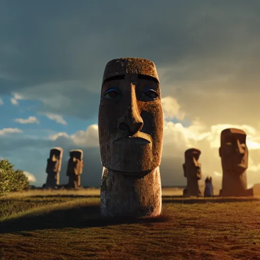 Prompt: worlds worst easter island statue with the face of Gru, nose of Gru, Gru of despicable me, soft lighting, crepuscular rays, realistic octane render, 8k, ultra detailed, concept art