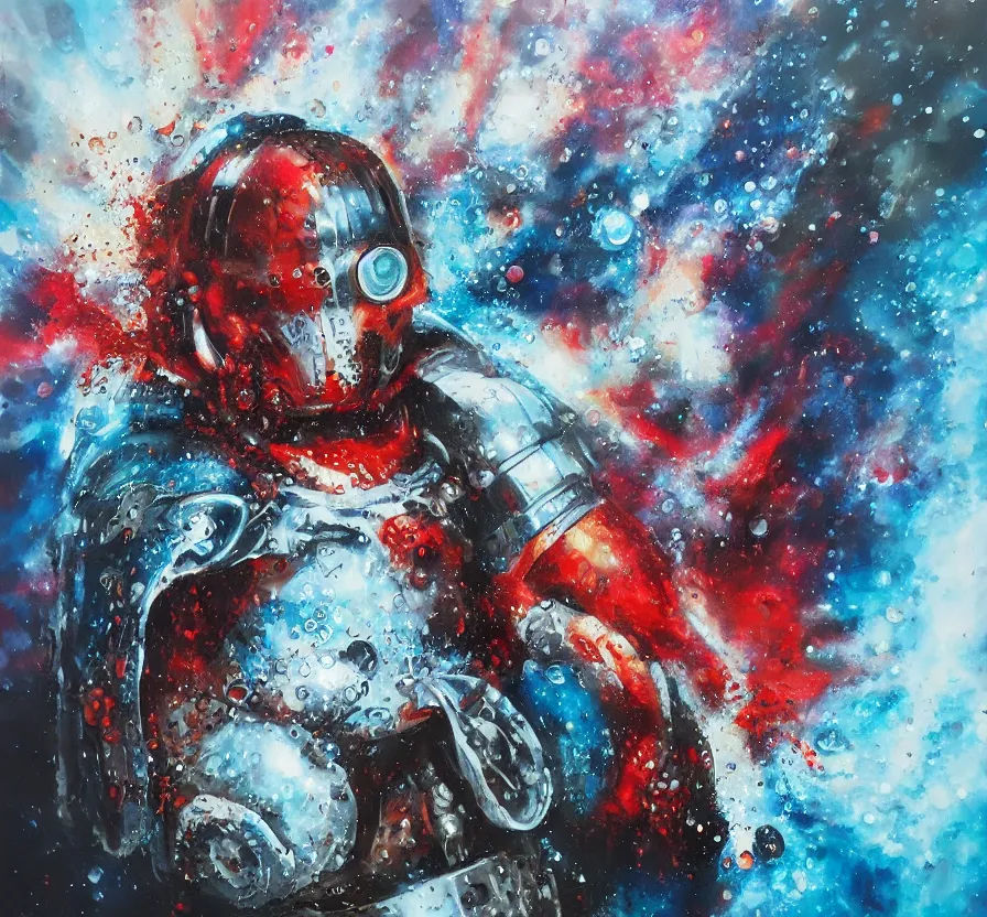 Image similar to exterminatus on earth, painting on canvas, watedrops, water droplets, acrylic painting, acrylic pouring, painting, influencer, artstation