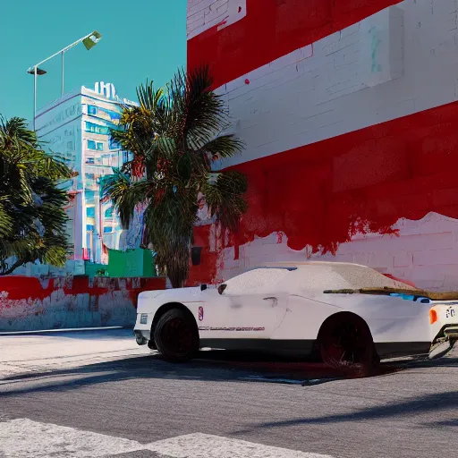 Image similar to a buffalo in the urban streets, covered in white flour, white powder bricks, miami heat colors, gta cover, south beach colors, 8 k, dynamic lighting, hdr, trending on artstation, ultra detailed, professional illustration, unreal engine