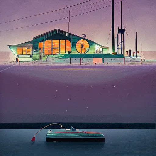 Image similar to yachting club by simon stalenhag