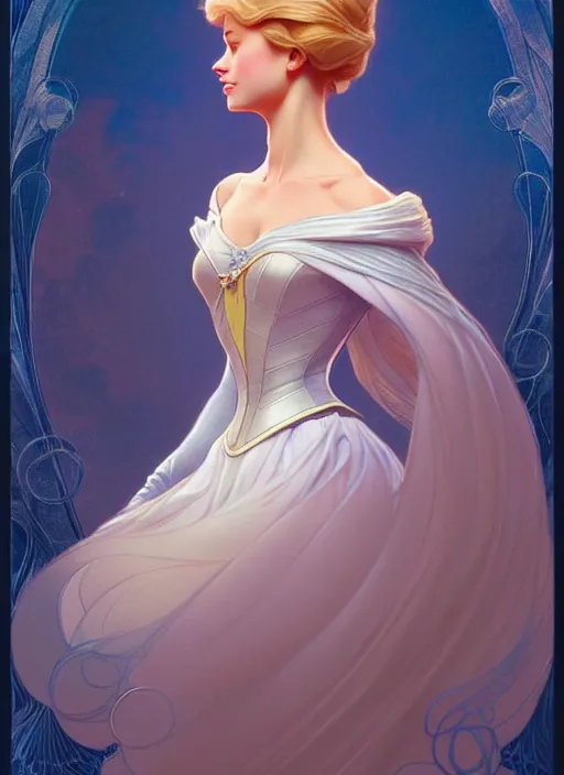 Image similar to portrait of disney cinderella, intricate, elegant, highly detailed, my rendition, digital painting, artstation, concept art, smooth, sharp focus, illustration, art by artgerm and greg rutkowski and alphonse mucha and uang guangjian and gil elvgren and sachin teng, symmetry!!