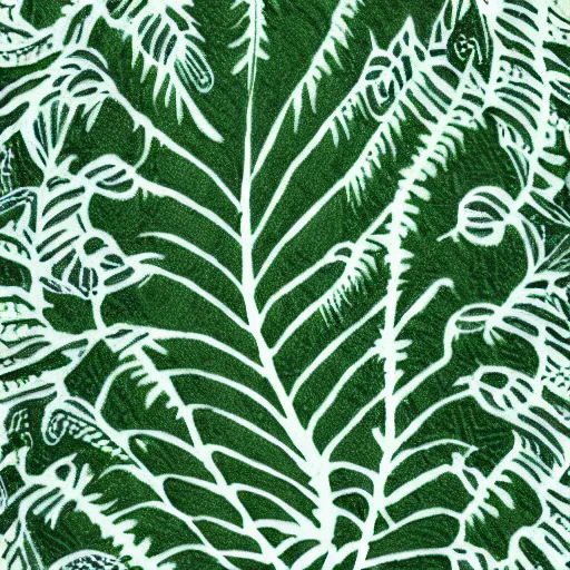 Prompt: green fern, textile print, tileable